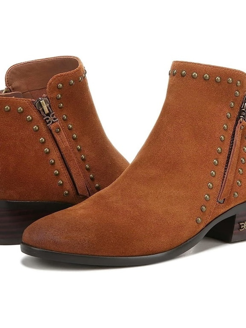 Sam Edelman Paola Frontier Brown Suede Almond Toe Studded Ankle Bootie Boots